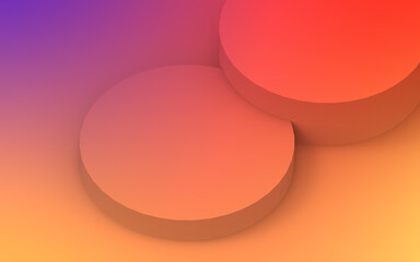 3d yellow orange and purple neon light cylinder podium minimal studio gradient colors background. Abstract 3d geometric shape object illustration render. Display for summer holiday product.