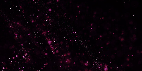 Pink Falling on Isolated Black Background. Twisted massive of particles. Dust green particles. Abstract background of particles.