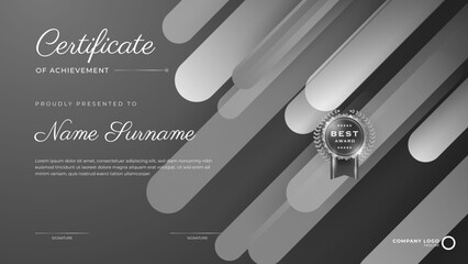 Black Grey Certificate of achievement template set Background with gold badge and border. Award diploma design blank. Vector Illustration EPS10