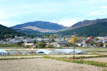 Fototapeta na wymiar Mountain and city view Yufuin FUKUOKA, JAPAN 