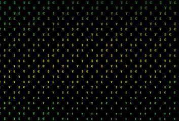 Dark green, yellow vector texture with financial symbols.