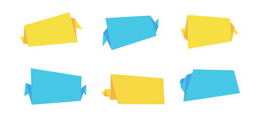 Abstract horizontal sale banner collection, flat color discount label, festive geometric price offer set, rectangle paper fold style promotion sticker, isolated web promo tag , vector graphic