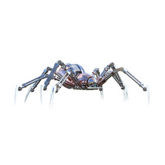 Mechanical Spider Artificial Intelligence. High resolution image isolated on transparent background. 3D Rendering, 3D Illustration, PNG.