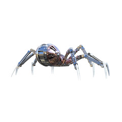 Mechanical Spider Artificial Intelligence. High resolution image isolated on transparent background. 3D Rendering, 3D Illustration, PNG.