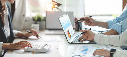 Business people advisor, business people talking, planning analyze investment and marketing on...