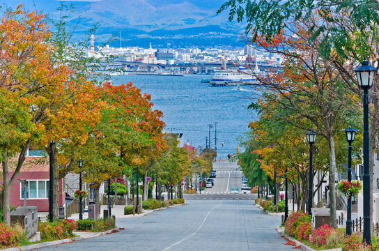 Hachiman-zaka slope in Hakodate town, Hokkaido, Japan.