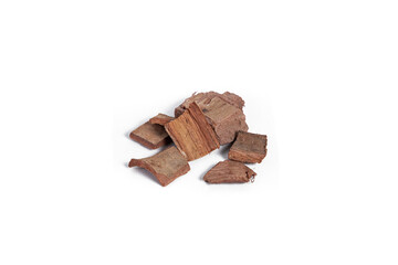 Dry arjun chal or Terminalia arjuna ayurvedic herb on white background