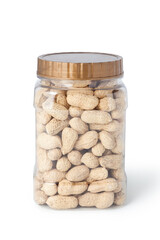 jar of dried peanuts isolated on white background