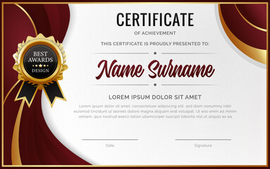 Luxury certificate of appreciation template with red and gold color