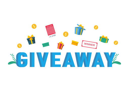 Giveaway Template Hand Drawn Cartoon Flat Illustration with Win a Prize, Surprise Package, Reward and Gift Box Design