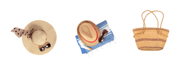 Summer Set with Straw Hats, Bag and Sunglasses.
