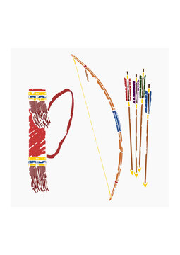 Editable Isolated Native American Archery Tools Vector Illustration in Brush Strokes Style for Traditional Culture and History Related Design