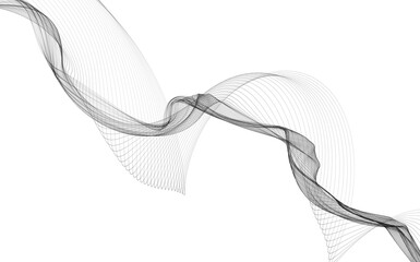 Abstract background with monochrome wave lines on white background.