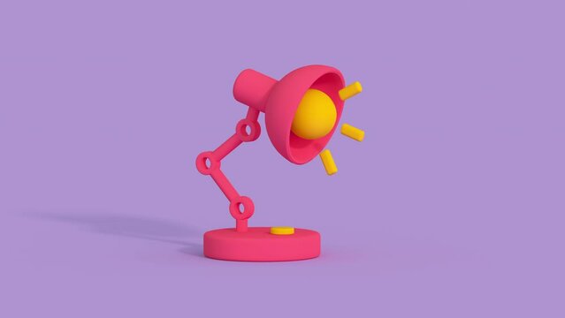 Red table office lamp. Cartoon minimal style 3D render animation