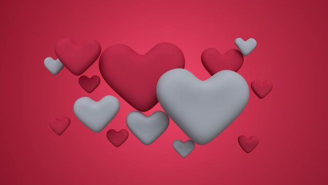 Pink and white hearts. 3D render animation