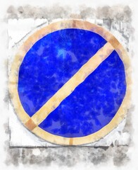 no parking traffic sign watercolor style illustration impressionist painting.