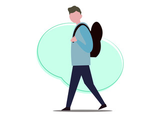 Man walking with backpack. Vector illustration