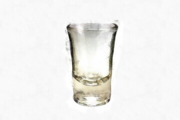 shot glass on a black background watercolor style illustration impressionist painting.