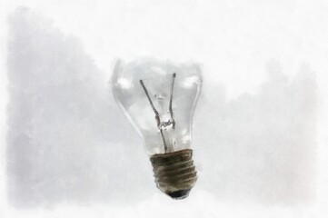 incandescent light bulb on a white background watercolor style illustration impressionist painting.