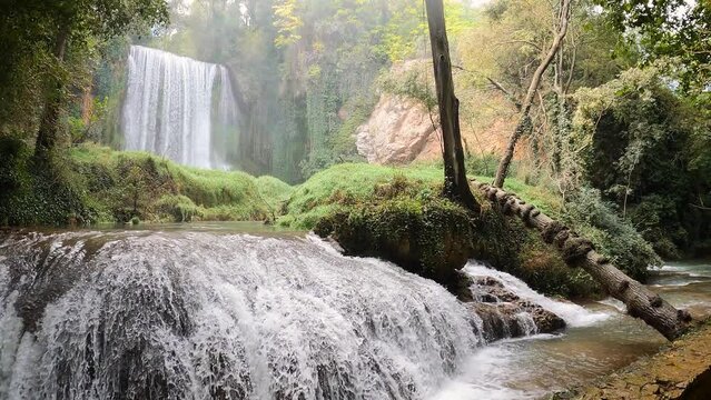 Caprichosa waterfall at Monasterio de Piedra park (Stone Monastery), Nu&eacute;valos, province of Zaragoza, Aragon, Spain