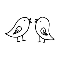 Simple doodle birds. Vector black and white illustration isolated on white