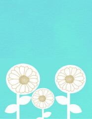 Gold flowers with white and blue-green background