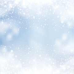 Happy New Year or Xmas sky background with falling snowflakes. Vector