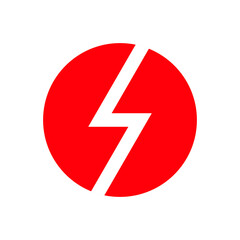 Lightning icon in a circle. Symbol of electricity and charge. Designation of electricity and current. Isolated raster illustration on white background.