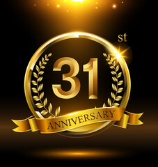 31st golden anniversary logo with ring and ribbon, laurel wreath