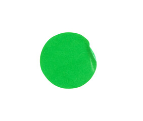 Blank green adhesive paper sticker label old circle pattern with a folded edges isolated on white background , clipping path