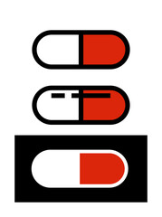 Pill icon. Medical symbol, designation of a hospital, treatment or medicine. Matrix. Isolated raster illustration on white background.