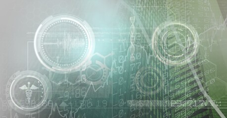 Obraz premium Digital illustration of medical icons over data processing