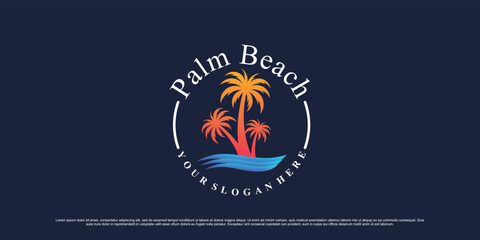 Palm tree and beach logo design for holiday summer icon with creative modern concept
