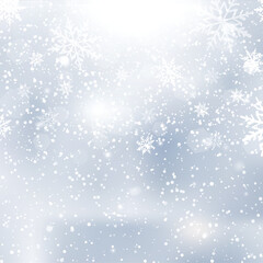 Naklejka na ściany i meble Happy New Year or Xmas sky background with falling snowflakes. Vector