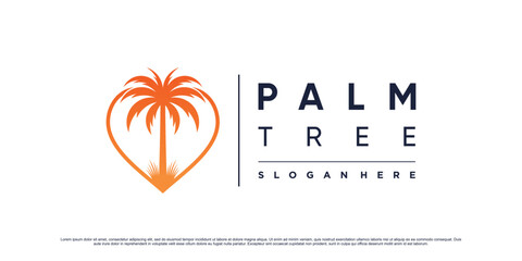 Palm tree icon logo vector illustration with heart shape element and creative unique concept