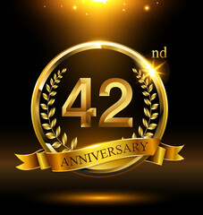 42nd golden anniversary logo with ring and ribbon, laurel wreath