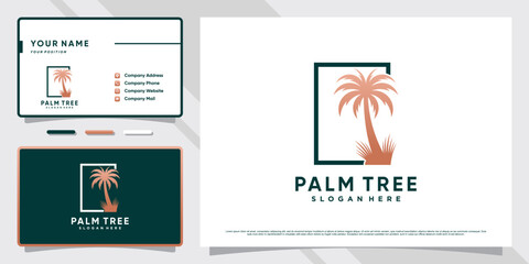 Fototapeta na wymiar Palm tree logo design illustration with creative element concept and business card template