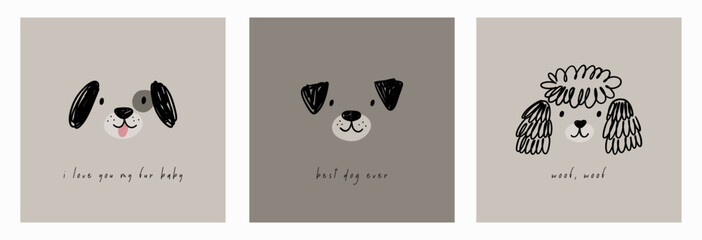 Cute hand drawn dogs portrait - vector print. Cartoon dogs. Funny pet. © NadezdaBarkova