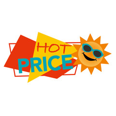 Hot price sticker design element with smiling sun