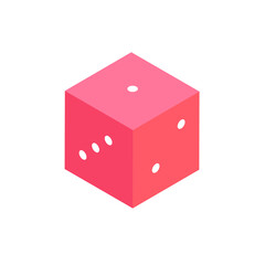 Hand-drawn cute isolated clipart illustration of pink cube dice for game