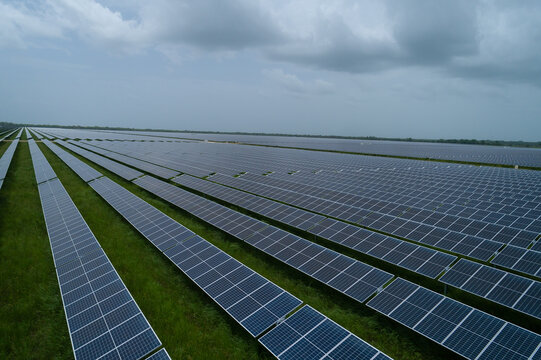 cloudy day at solar farm field in Mexico