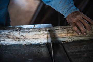 log cutting with electric saw