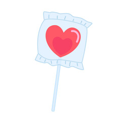 Hand-drawn cute isolated clipart illustration of heart shaped pink lollipop candy
