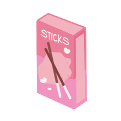 Hand-drawn cute isolated clipart illustration of pink box of snack sticks