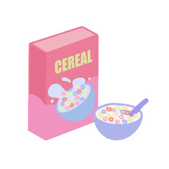 Hand-drawn cute isolated clipart illustration of breakfast cereal with a bowl