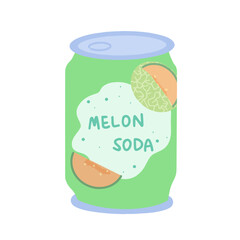 Hand-drawn cute isolated clipart illustration of melon soda can packaging