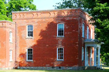 vintage deserted abandoned manor house derelict stately home historic empty mansion red brick weathered old county building