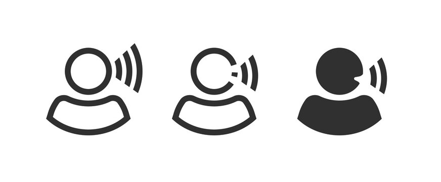 Voice sound command icon ui element vector or person man speak control access recognition line outline art graphic symbol, speech talk dictate audio sign thin stroke image clipart image