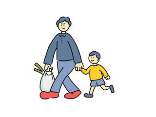 子供と買い物をするパパ