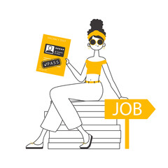 The girl passed the test for a job. Modern linear style.  